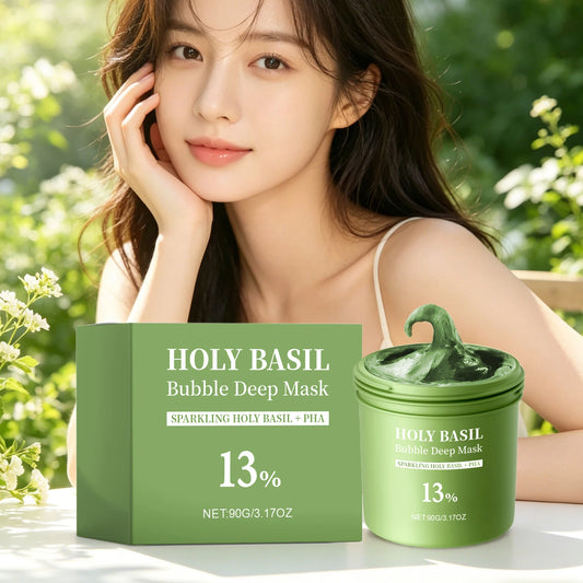 Holy Basil Bubble Mask Exfoliating Hydrating Remove Blackhead Oil Control Shrink Pore Smoothing Deep Moisturizing Face Mud Mask Peaceful Pleasures Health and Wellness