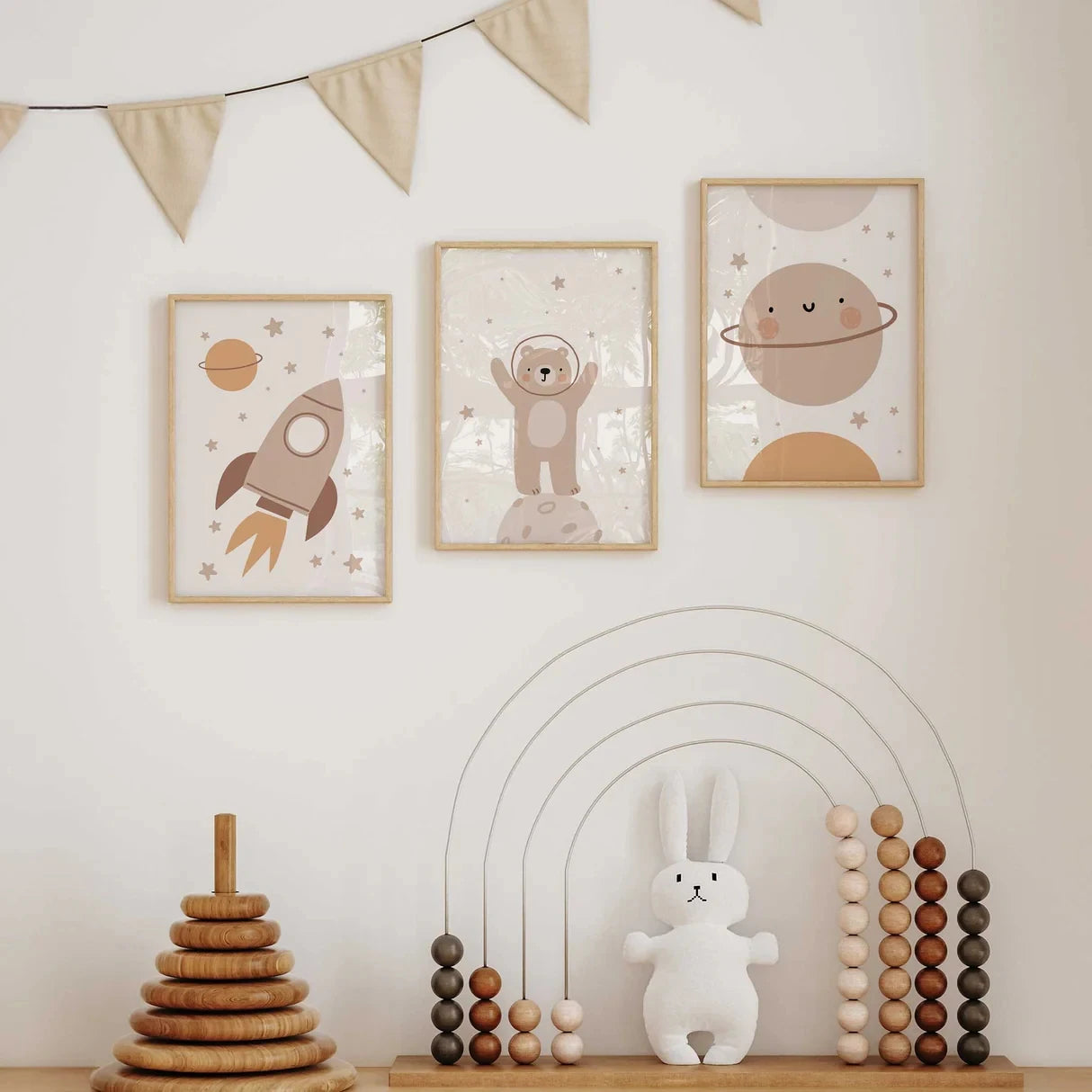 3-Piece Space & Bear Canvas Wall Art | Kids Room Décor Poster