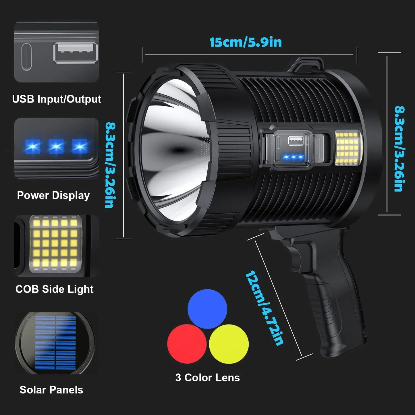ESMARTER 30W Rechargeable LED Spotlight – Solar & USB, IPX5