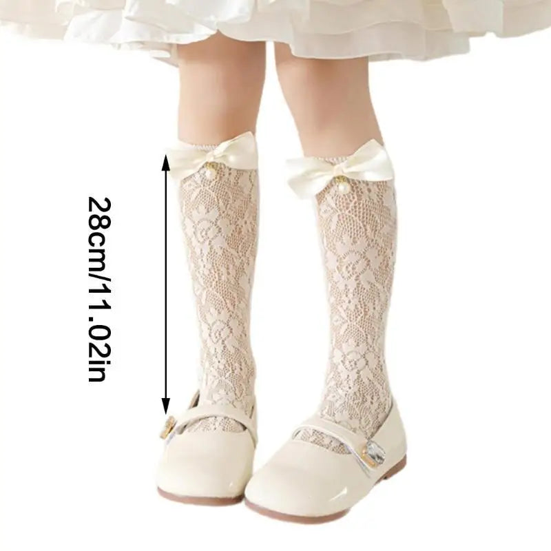 Girls Bowknot Calf Socks | Cute Tube Stockings for Ages 7–12