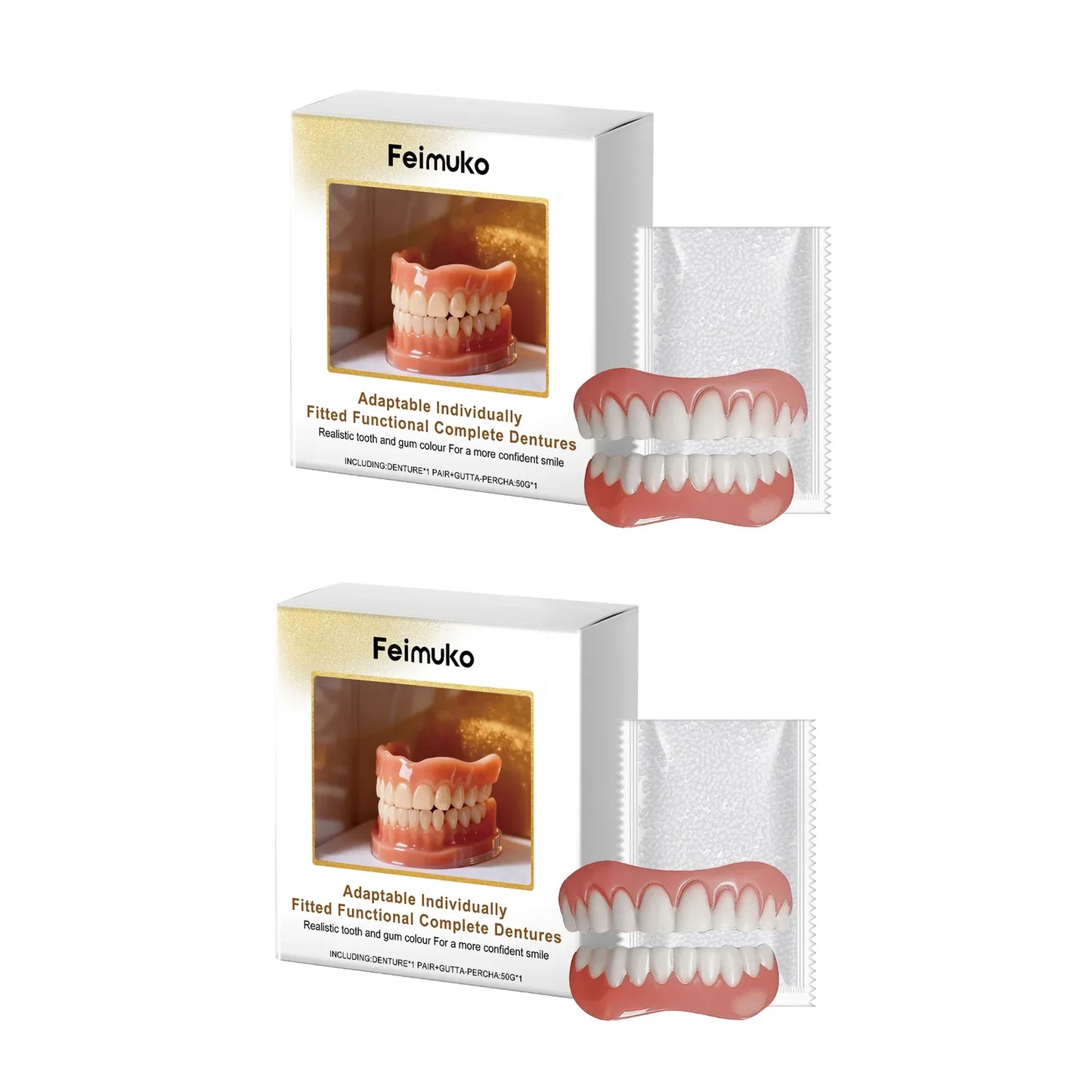 FEIMUKO Silicone Denture Reline Kit – Temp Upper & Lower Teeth