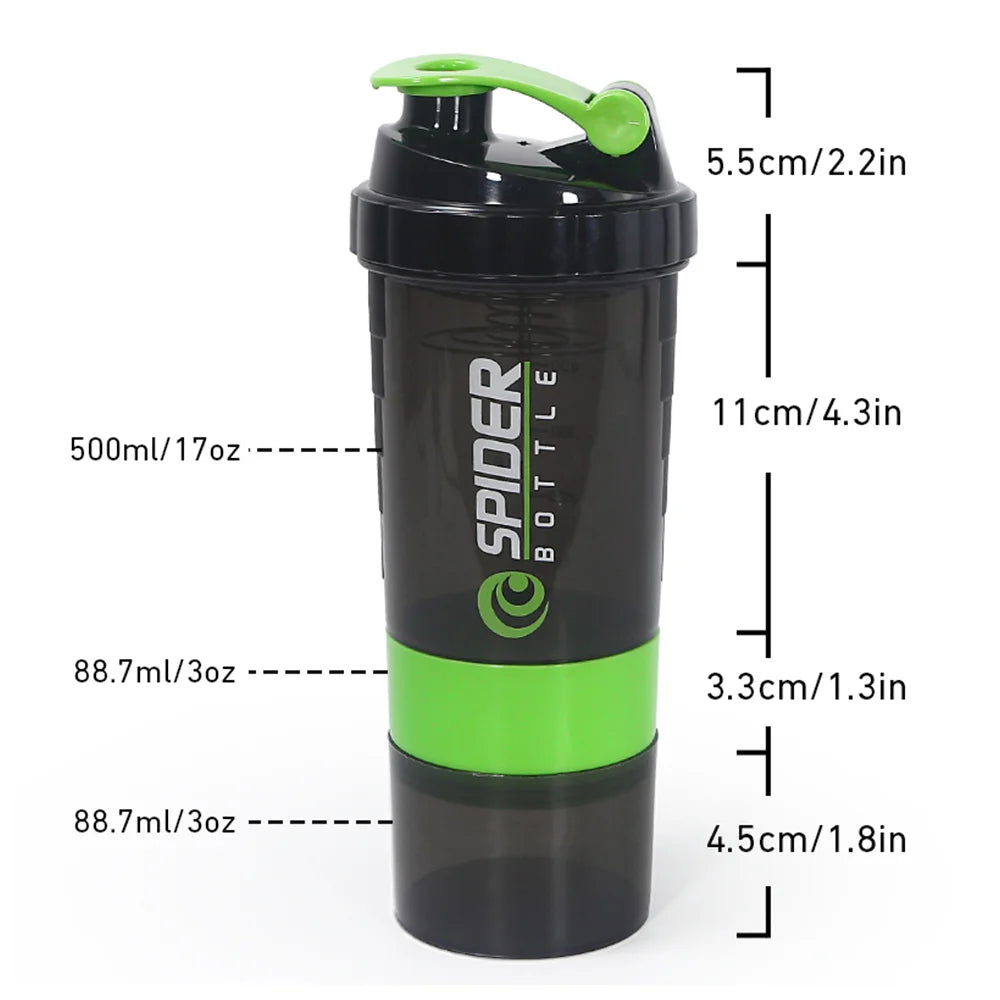 3-Layer Protein Shaker Bottle – Gym Mixing Cup & Water Bottle