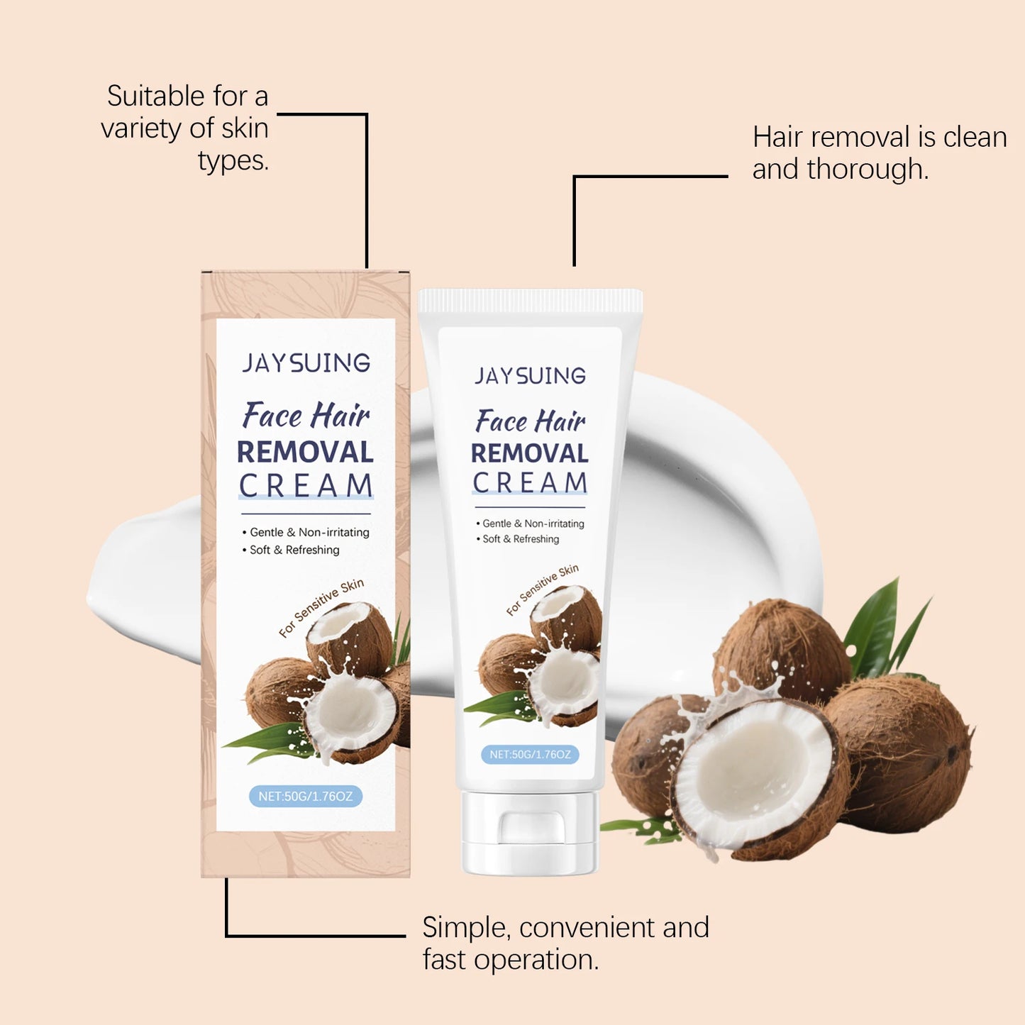 Coconut Facial Hair Removal Cream – Upper Lip & Chin | Jaysuing