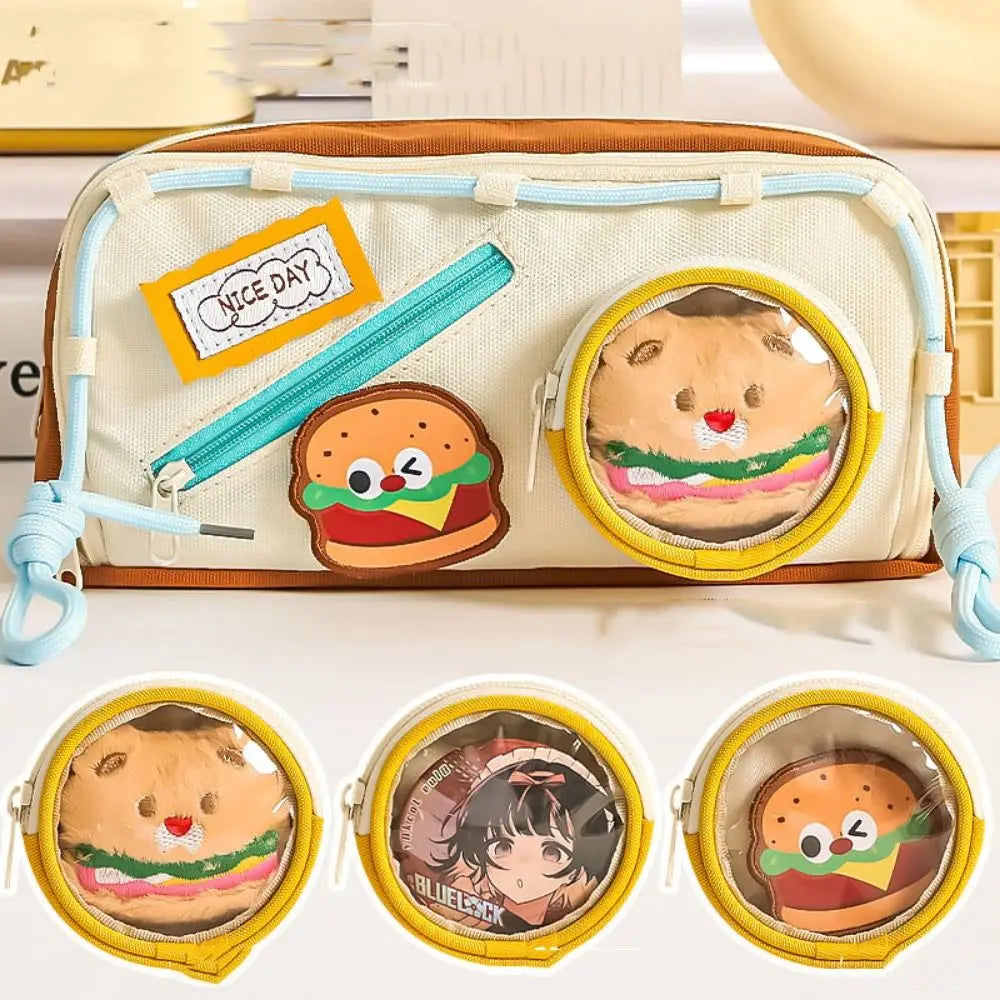 Large Capacity Hamburger Pencil Case Aesthetic Portable School Cases Pouch Kawaii Delicious Food Bag Organizer Box Student Peaceful Pleasures Health and Wellness