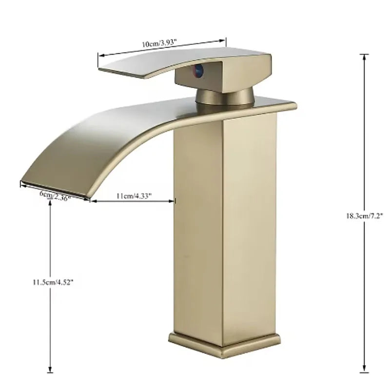 Brushed Gold Waterfall Bathroom Faucet | Single Handle Deck Mount
