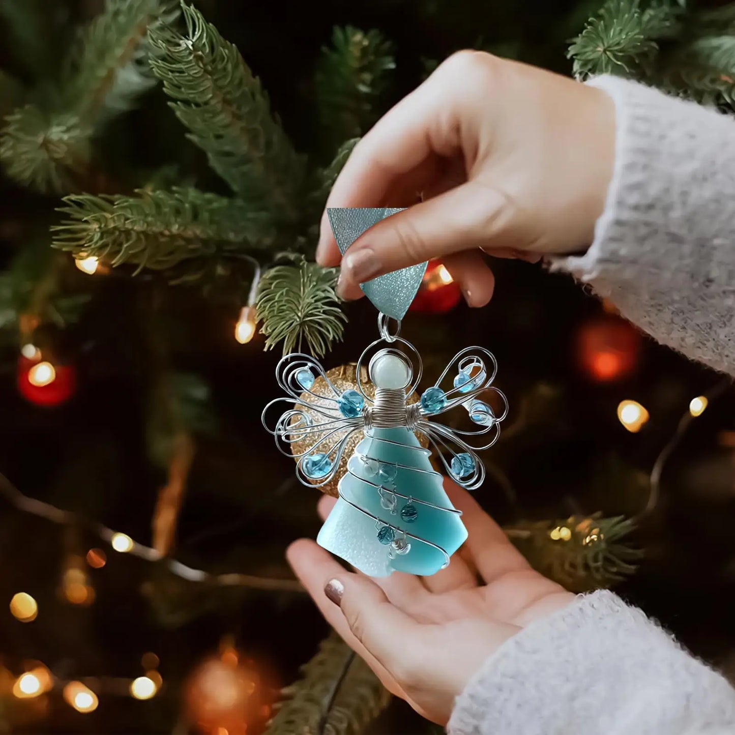 Sea Glass Ornaments 6 Pieces Angel Pendant 2D Acrylic Christmas Tree Ornament for Workplace Living Room Kitchen Entryway Peaceful Pleasures Health and Wellness