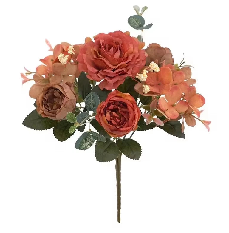 Retro Hydrangea Core Fake Peony Bouquet Simulation Wholesale Wedding Staircase Decorative Artificial Flowers Silk Flowers Peaceful Pleasures Health and Wellness orange