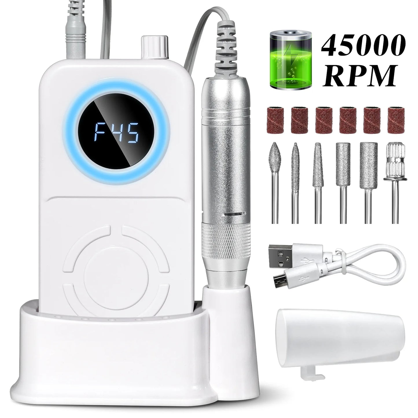 45000 RPM Rechargeable Electric Nail Drill | Pro Manicure Machine