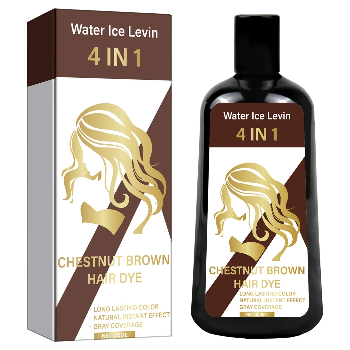 Hair dye shampoo Brown 4 IN 1 1+1 Pack 100ml Biotin Collagen Hyaluronic Acid Vitamin C Gray Coverage Long Lasting Repair Cheap Peaceful Pleasures Health and Wellness 1pcs