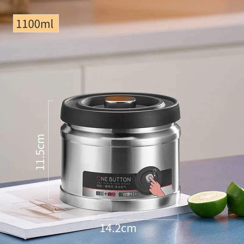 Vacuum Sealed Jug Coffee Beans Stainless Steel Airtight Container Kitchen Food Grains Candy Keep Fresh Storage Jar Peaceful Pleasures Health and Wellness 1100ML