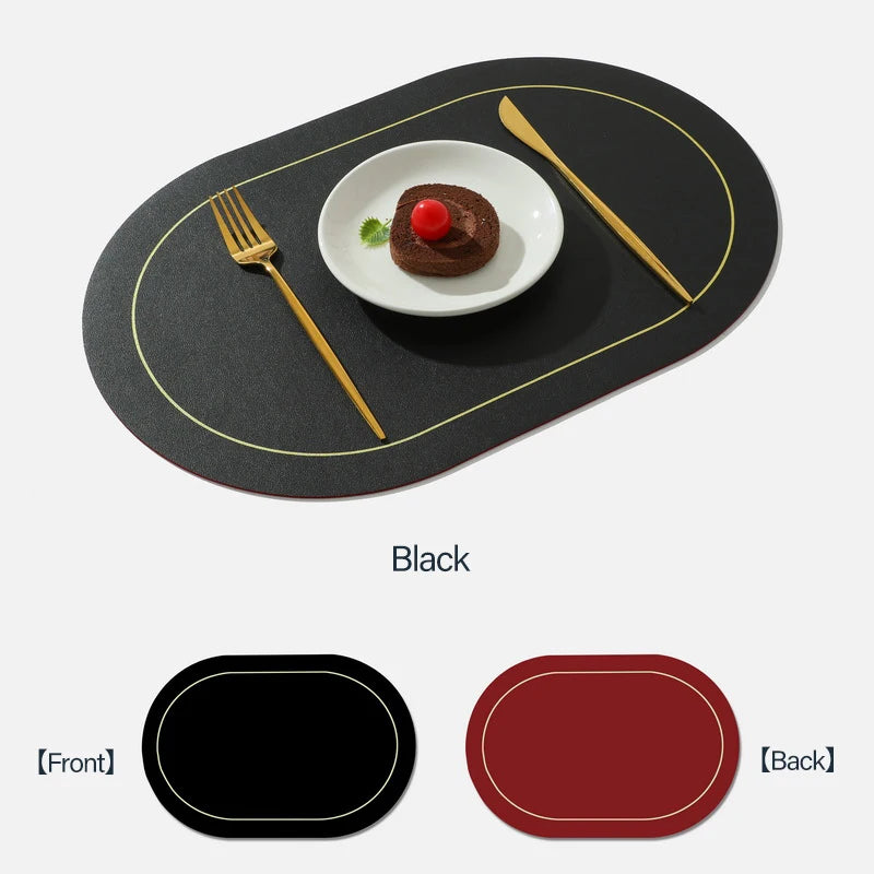 Faux Leather Placemats Double-Sided Color Oval Design Home Decor Kitchen Dining Table Placemats Heat Resistant pad Peaceful Pleasures Health and Wellness black 45x30 cm Oval