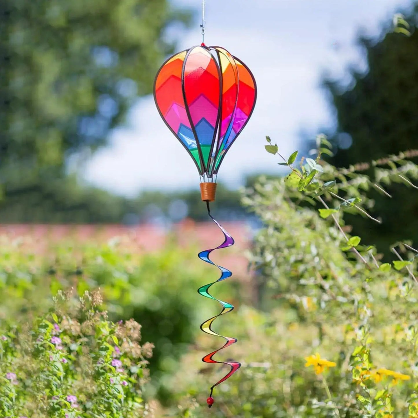Rainbow Hot Air Balloon Wind Spinner | Colorful Garden Windmill