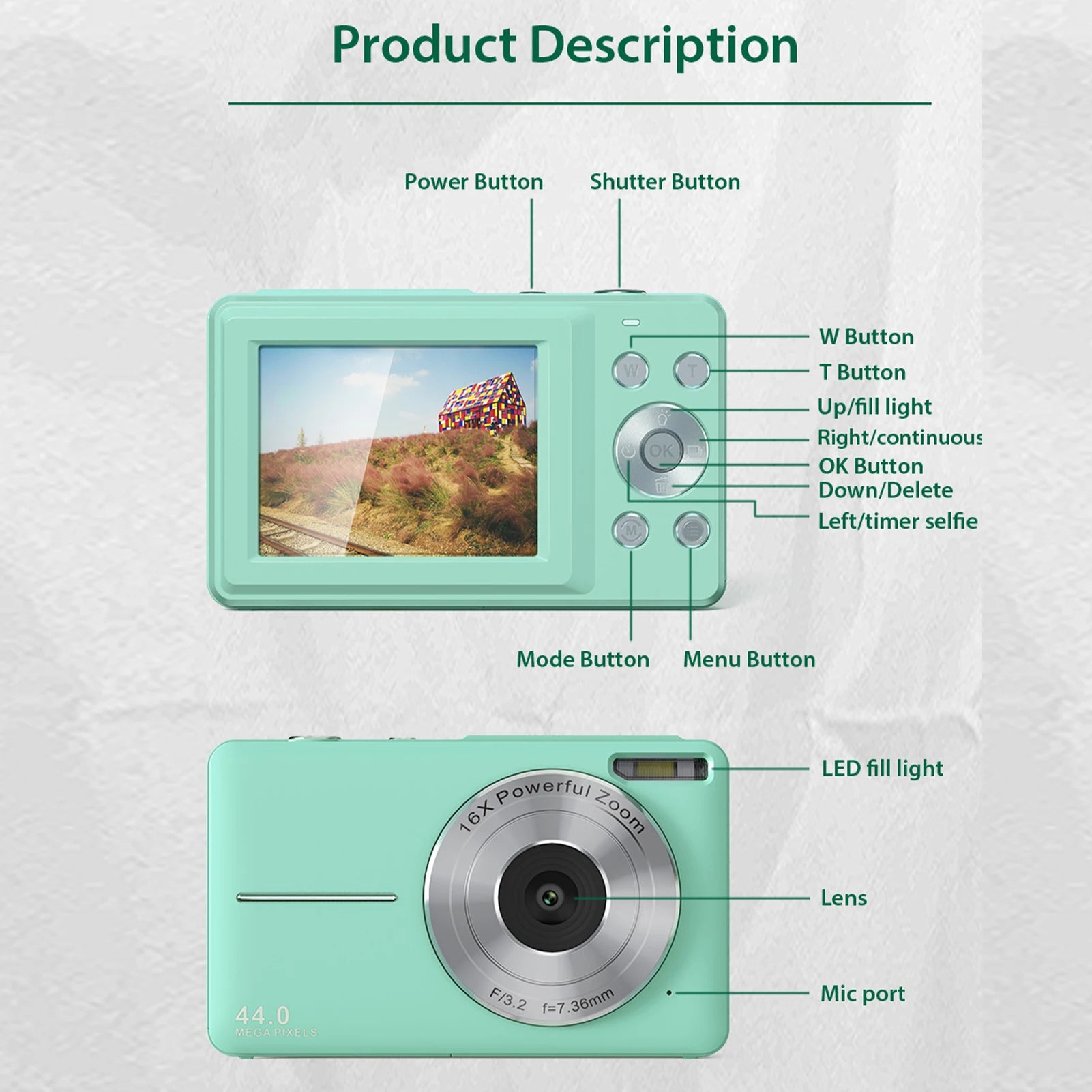FHD 1080P 44MP Digital Camera for Photography Children with 16x Zoom Compact Cameras Point and Shoot Travel Cameras for Kids Peaceful Pleasures Health and Wellness