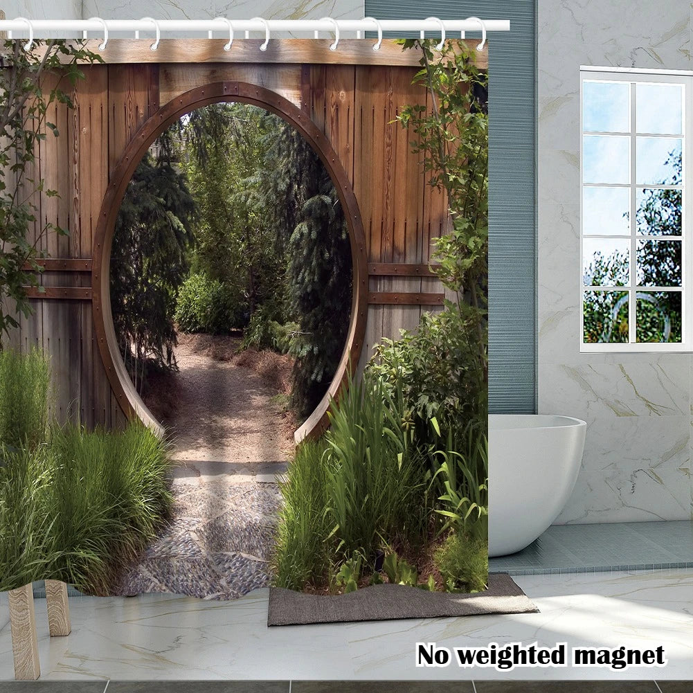 Shower Curtain with 12pc Hooks 180/200CM Bath Curtain Liners Rust-Proof Grommets Anti-Mould Waterproof Bathroom Curtains Peaceful Pleasures Health and Wellness Polyester SceneryC 180*180cm