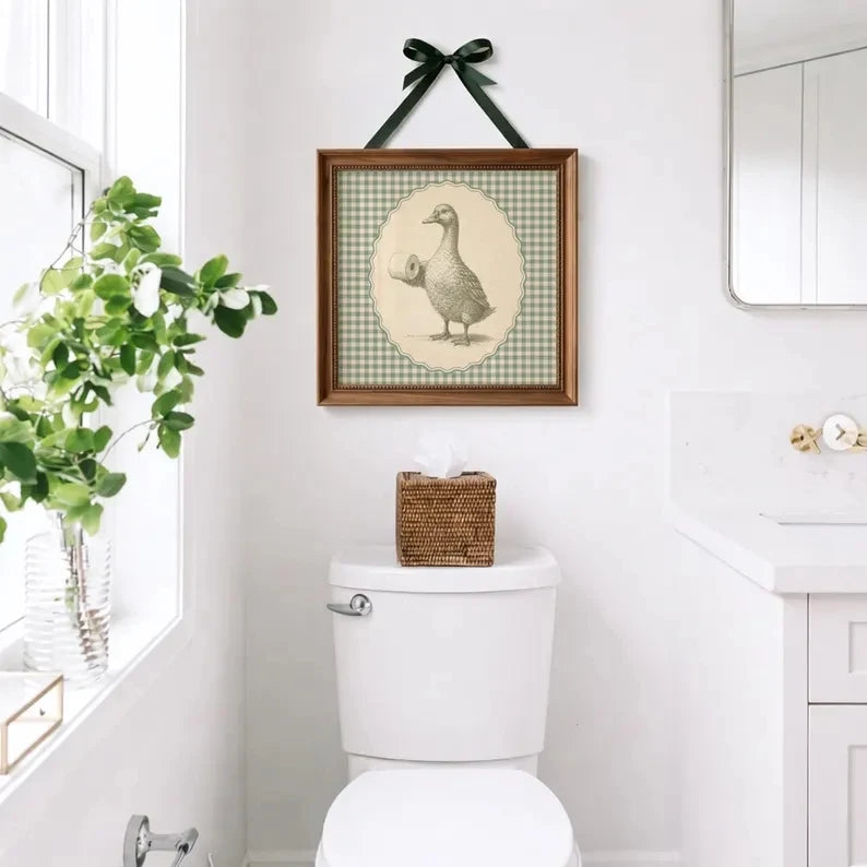 Retro Green Gingham Duck Canvas Wall Art Print | Home Decor