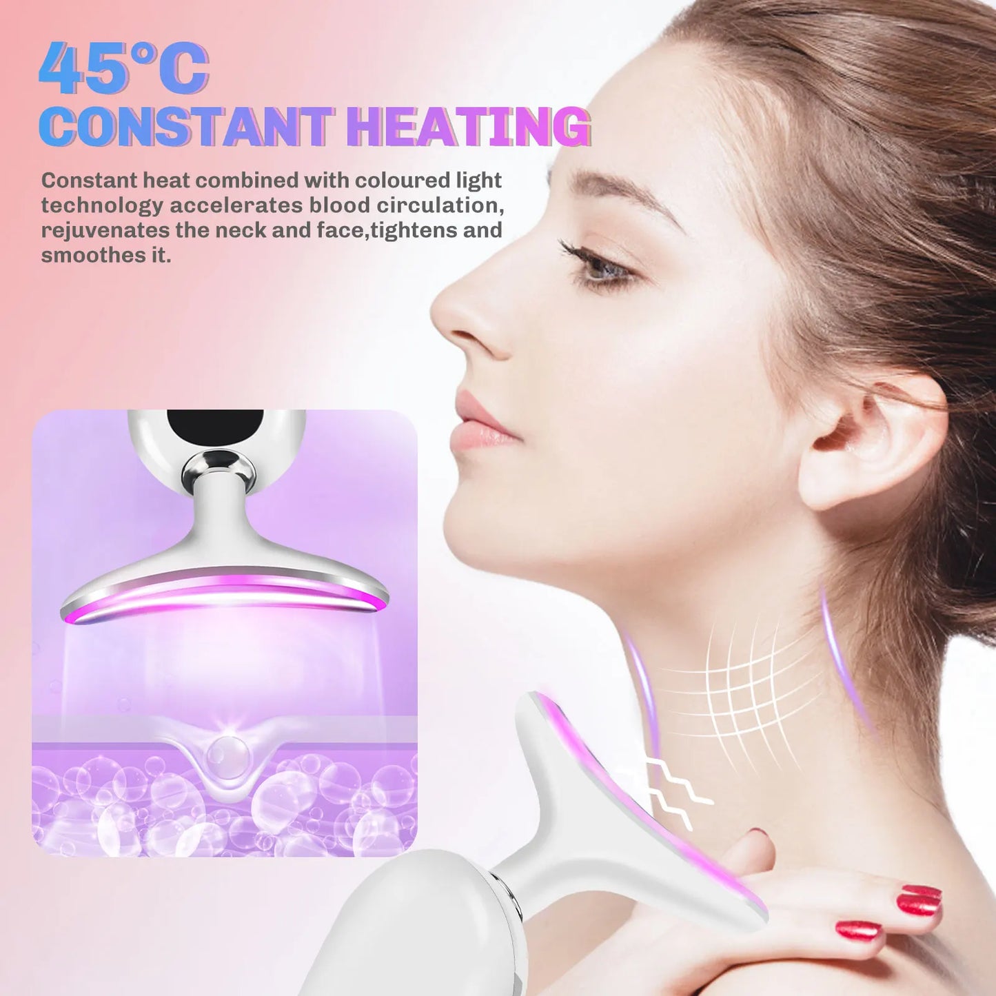 Microcurrent Neck Face Massager EMS Lifting Firming Skin Care Tightening Device LED Light Therapy for Neck Lines Reducer At Home Peaceful Pleasures Health and Wellness