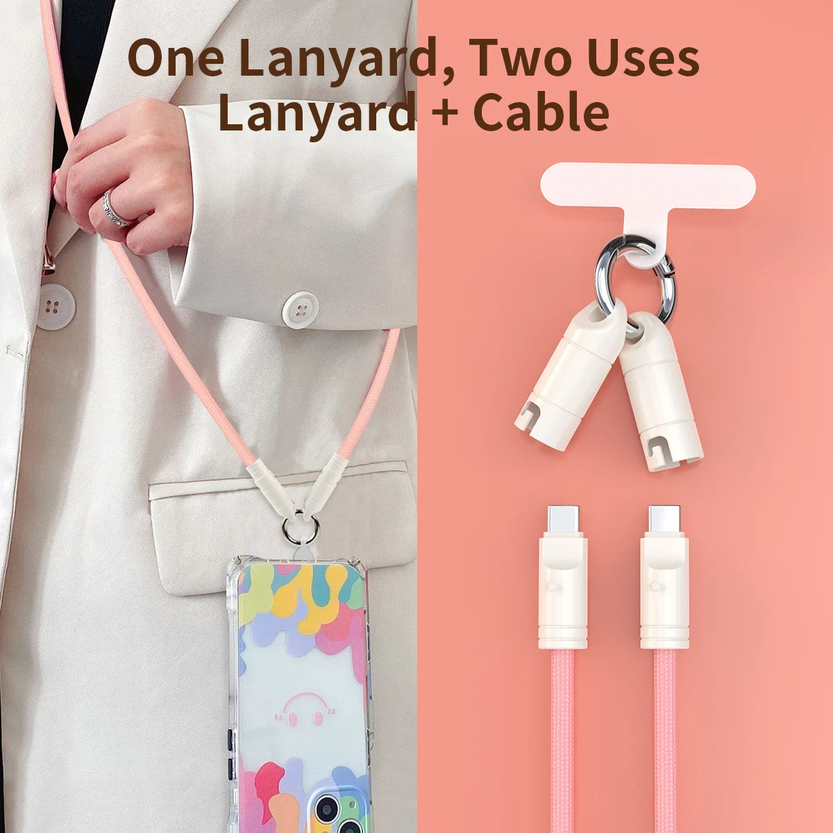 2-in-1 Phone Lanyard & 100W USB-C Fast Charging Cable 1.2M