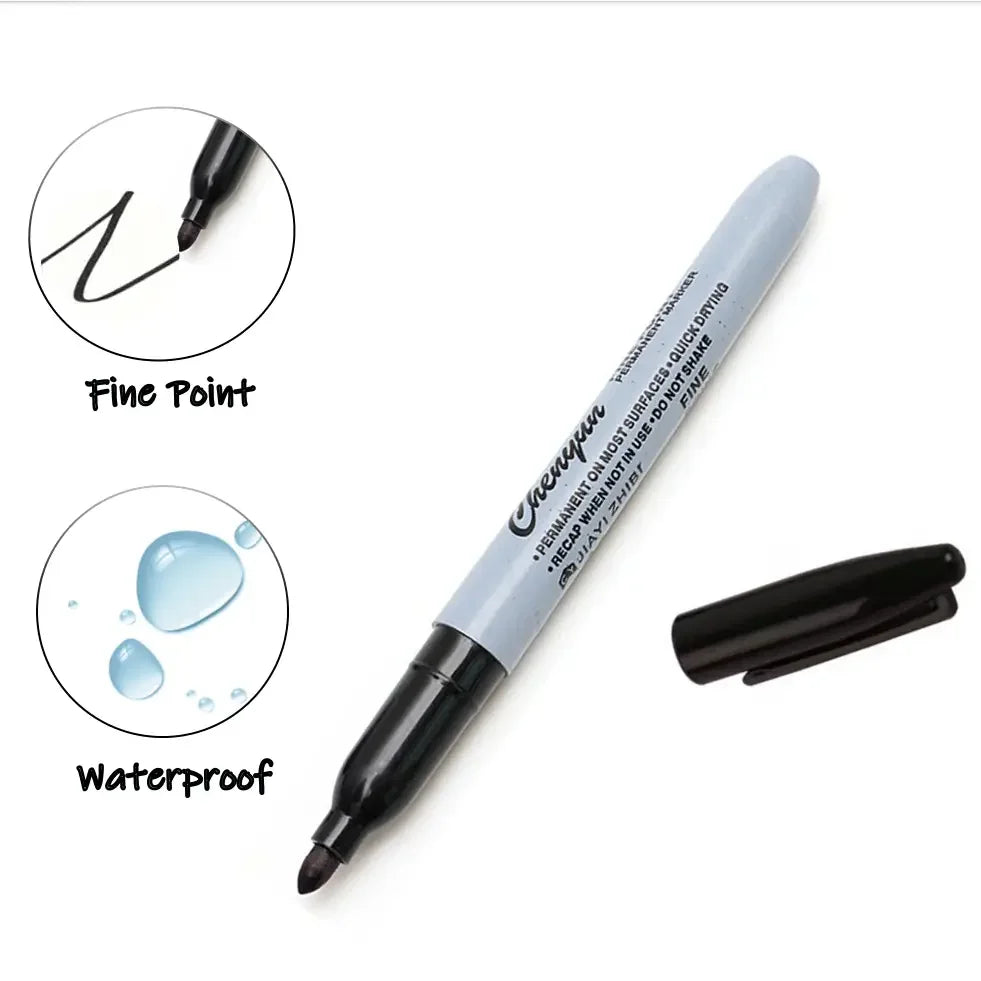 12-Pack Black Permanent Markers – Fine Tip, Waterproof, Quick-Dry