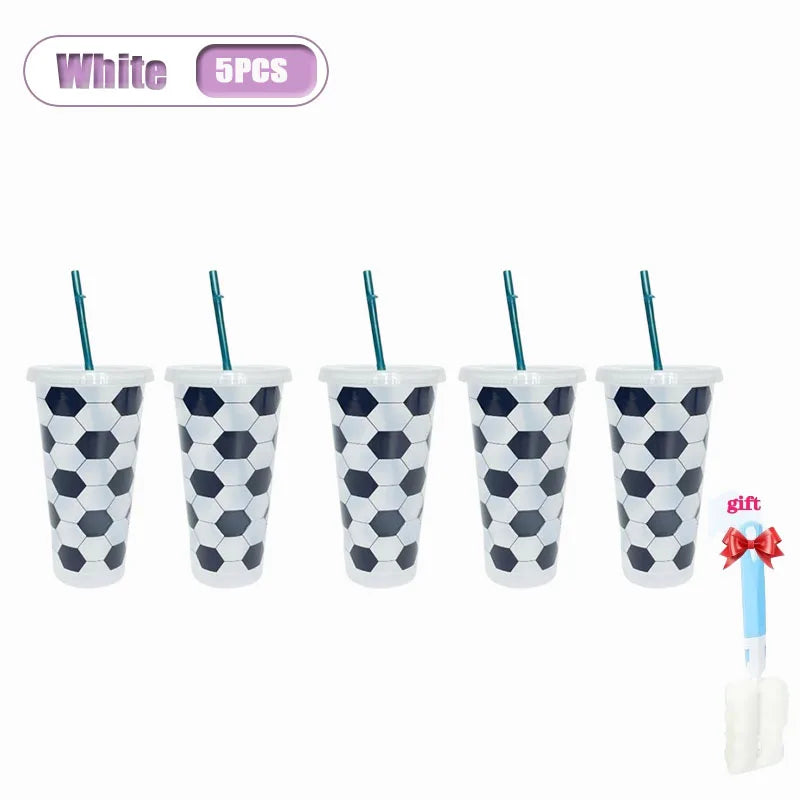 Football Design Straw Cups 710ml | Leak-Proof Reusable Tumbler