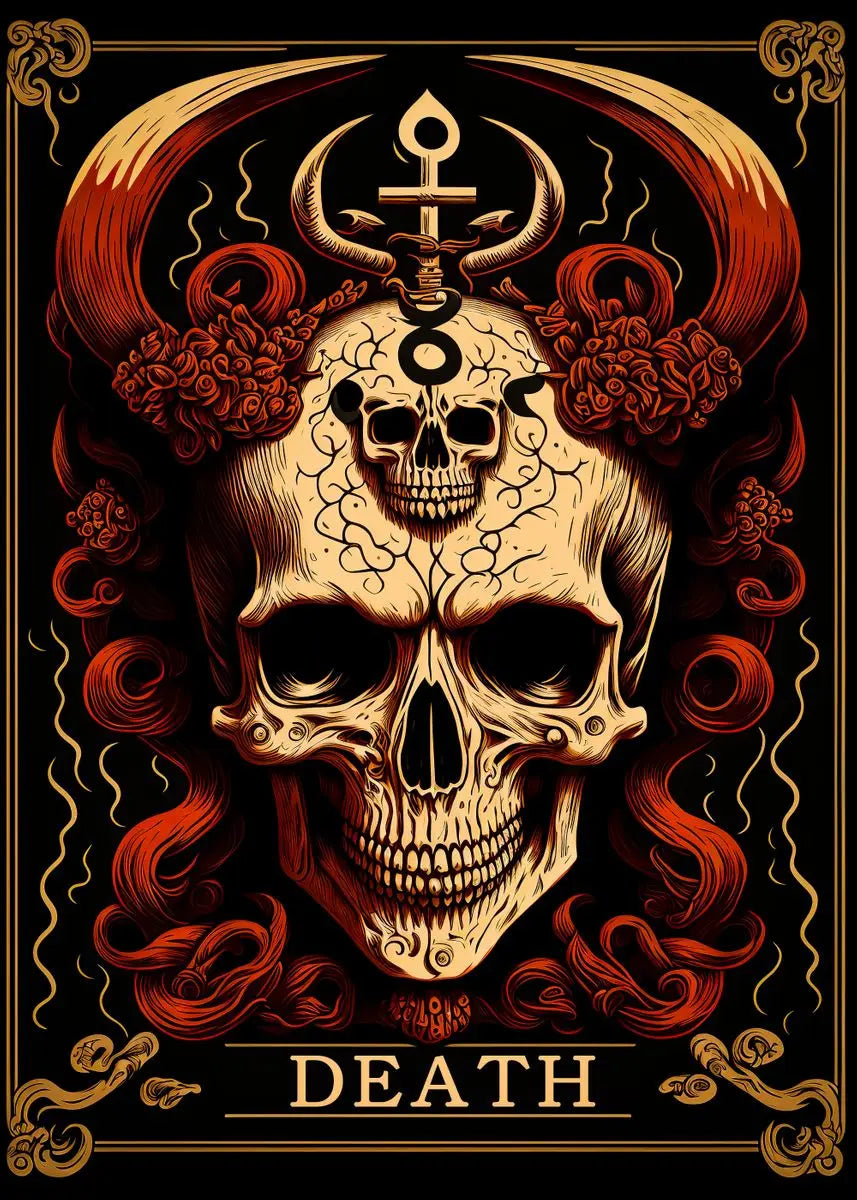 Death Tarot Card Skull Wizard Canvas Wall Art | Gothic Decor