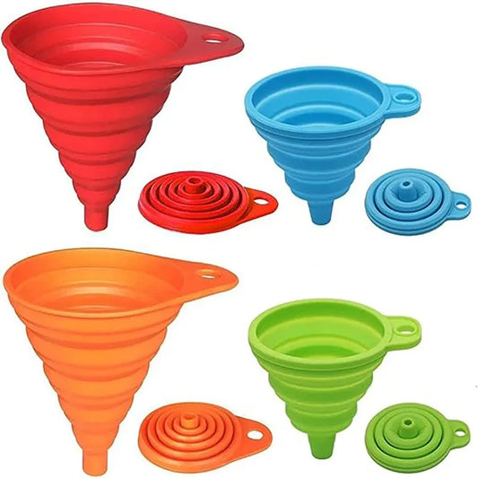 4 Piece Food Grade Silicone Funnel Set,Collapsible Kitchen Gadgets Accessories,,For Filling Water Bottles,Liquid Transfer Peaceful Pleasures Health and Wellness 4pcs-1set
