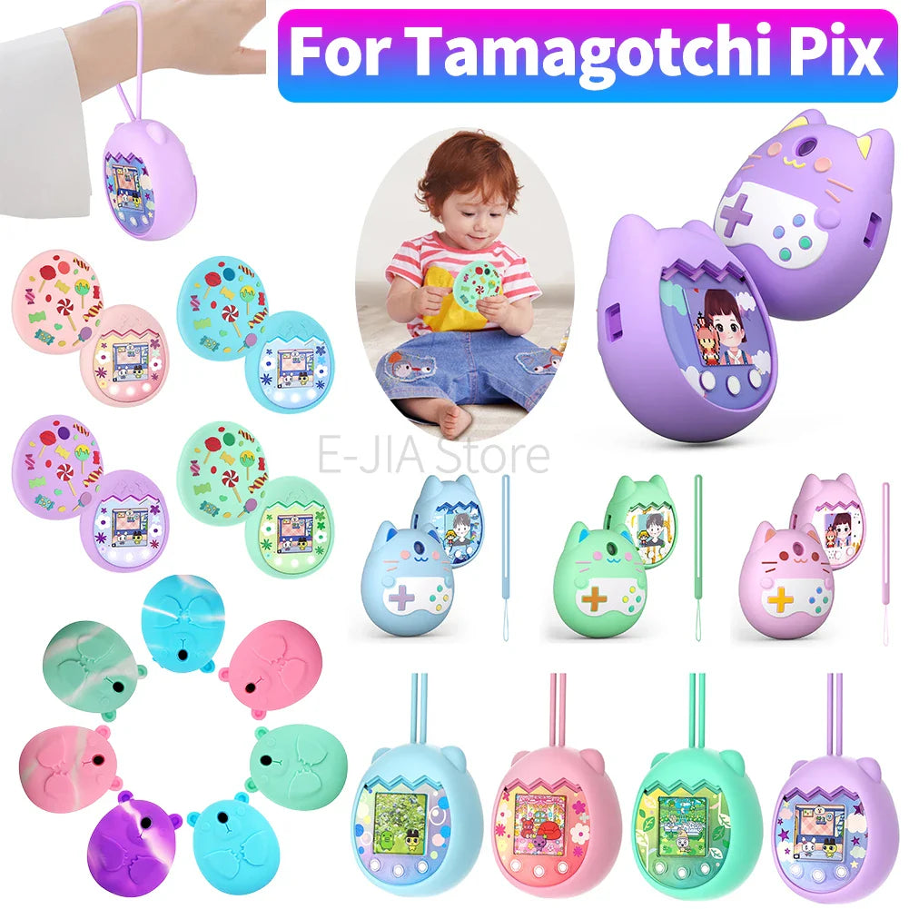 Silicone Case for Tamagotchi Pix – Cat Design & Hand Strap