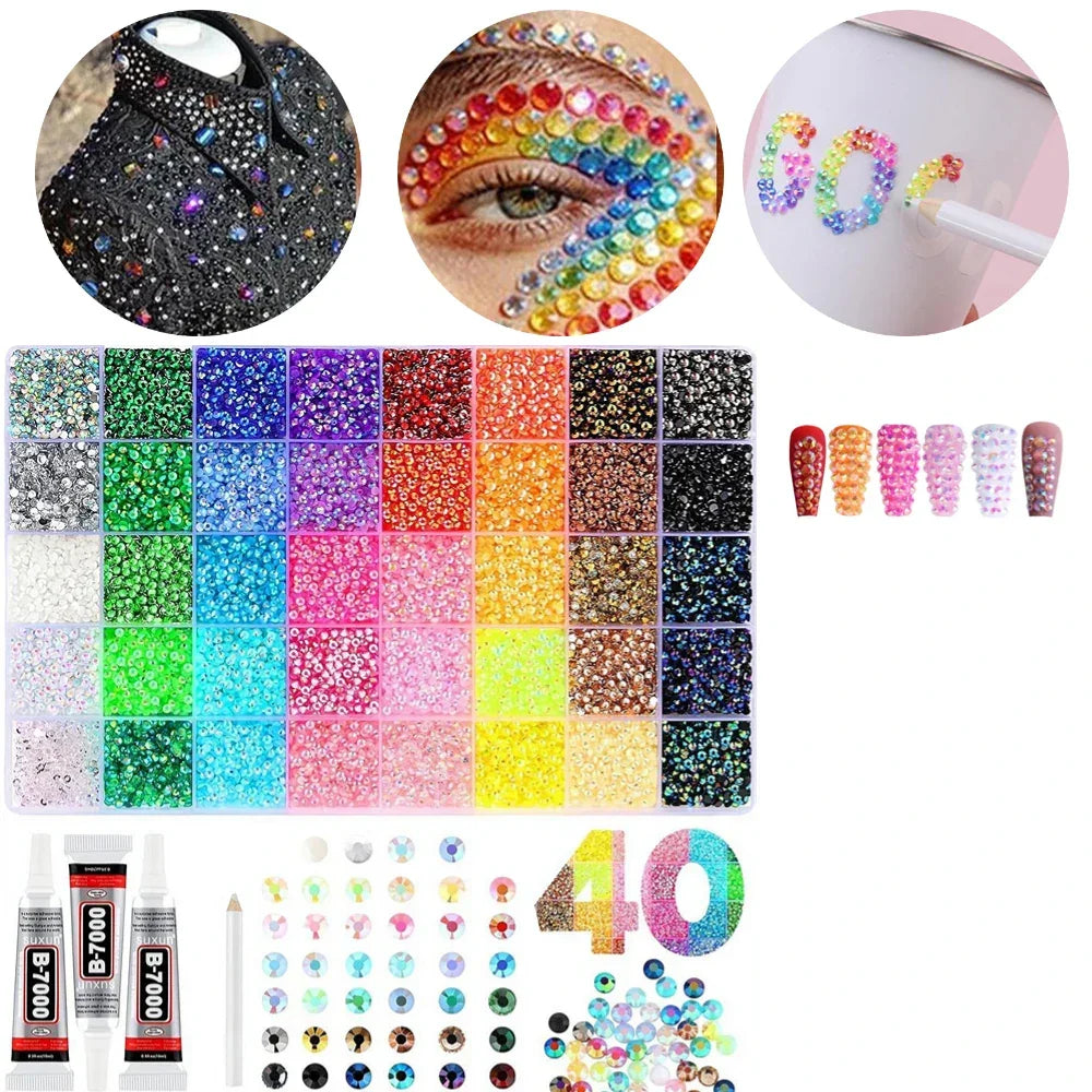 1Set 24/40 Grid 3mm Mixed Color Resin Drill AB Rhinestone Set For Nail Art Charms Colorful DIY Decoration Clothing Crafts Peaceful Pleasures Health and Wellness