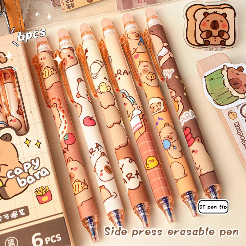 Cute Capybara Gel Pens Kawaii Pen Quickly-drying Blue Erasable Office