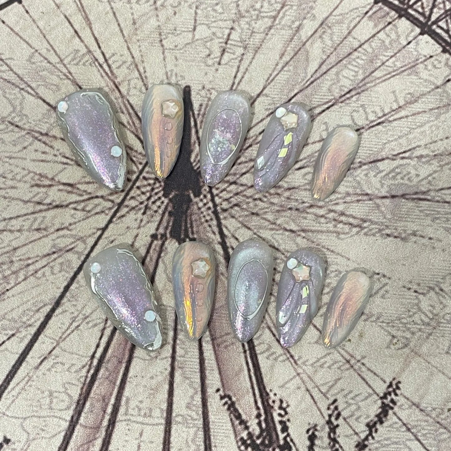 10pcs Handmade Press on Nails Purple Aurora Almond Fake Nail Tips Detachable Wearable Sweet Cool False Nails for Girls Peaceful Pleasures Health and Wellness