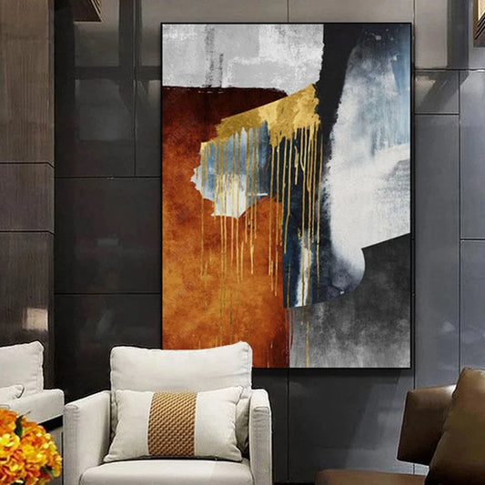 Abstract Gold Foil Hand-Painted Canvas Oil Painting | Nordic Wall Art Canvas Oil Painting Peaceful Pleasures Health and Wellness