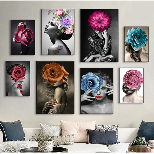 Nordic Floral Woman Canvas Wall Art | Scandinavian Abstract Print Canvas Wall Art Peaceful Pleasures Health and Wellness