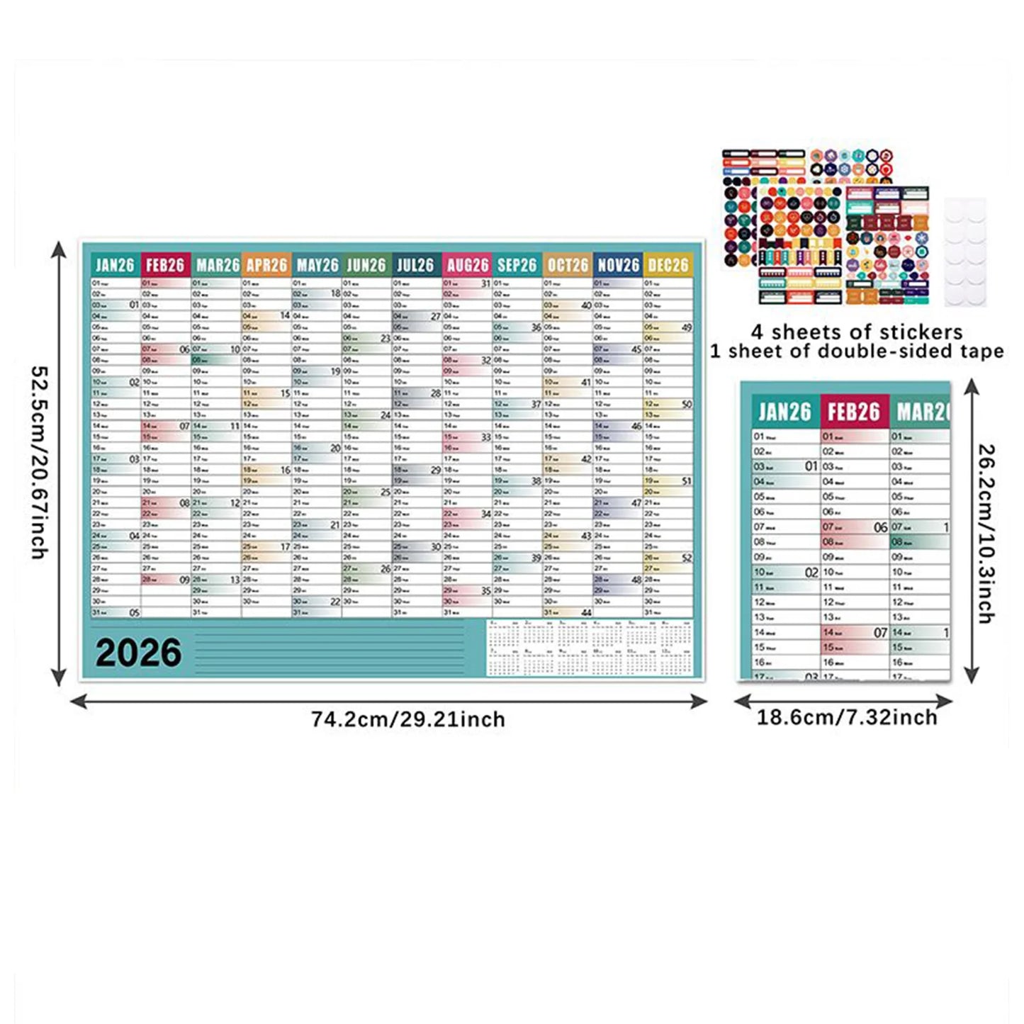 2026 Yearly Wall Calendar Poster with Stickers Large Planning Schedule Home Office Organization Time Management Tool Peaceful Pleasures Health and Wellness D