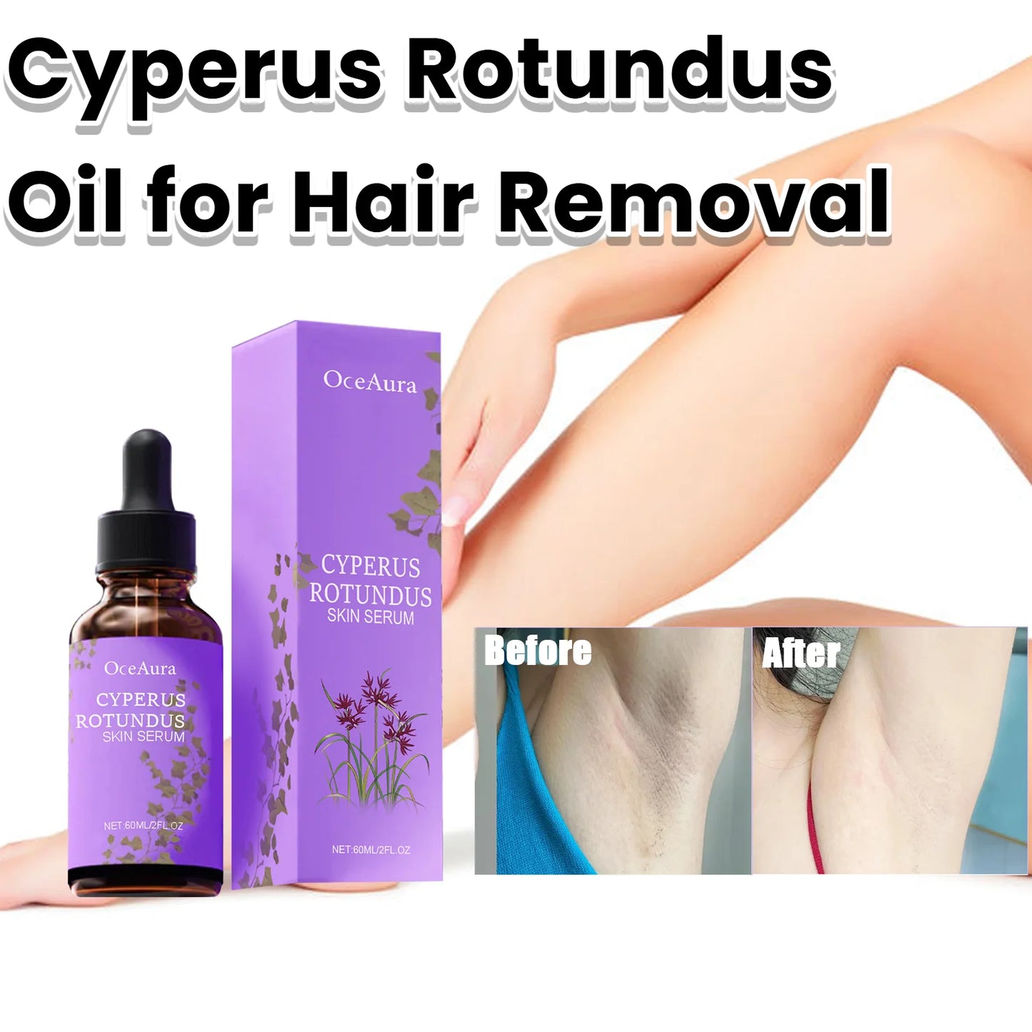 Cyperus Rotundus Skin Serum Natural Hair Removal Oil Women Body Hair Removal Liquid Hair Growth Inhibitor Non-Irritating Safe Peaceful Pleasures Health and Wellness