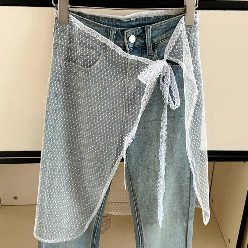 Blogger Lace Layered Gauze Skirt With Tie Up Spicy Girl Stacked Skirt INS Streetwear Apron Wrap Skirt Lace Up Matching Pants Peaceful Pleasures Health and Wellness