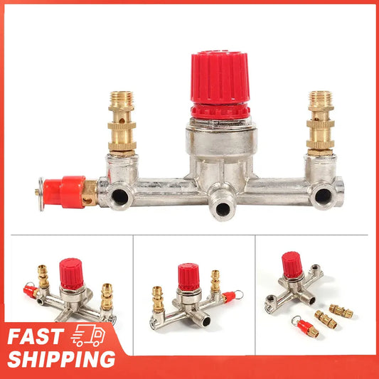 Air Compressor Switch Pressure Regulator Valve Double Outlet Tube Peaceful Pleasures Health and Wellness Alloy
