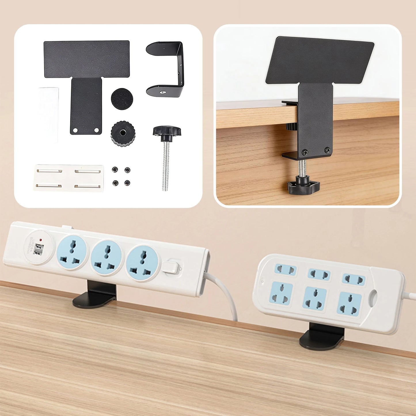Under Desk Power Strip Holder – No-Drill Cable Management Rack