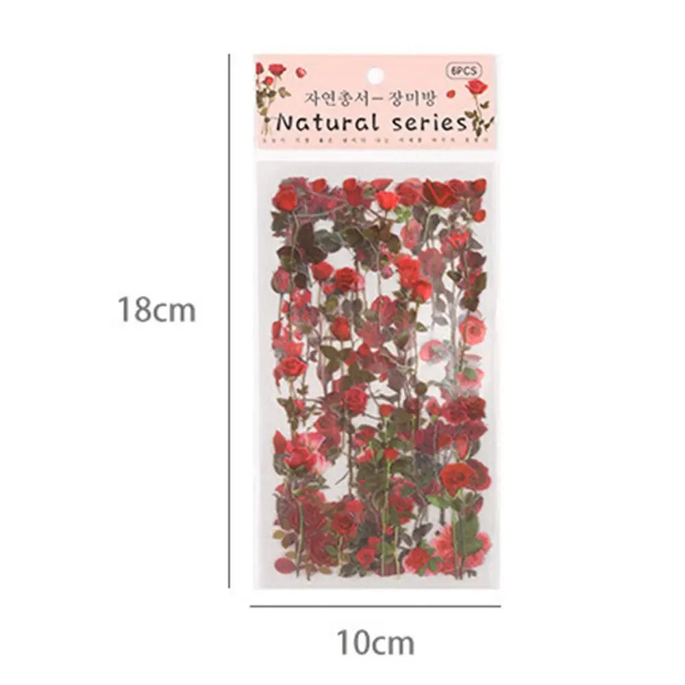 6 pcs/pack Nature PVC Plant Flower Sticker Vintage DIY sticker Scrapbook Stickers Adhesive Clear PET Transparent Flower Stickers Peaceful Pleasures Health and Wellness