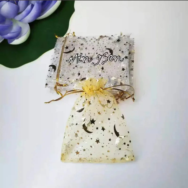 50pcs Star Moon Organza Drawstring Gift Bags – Wedding Favors
