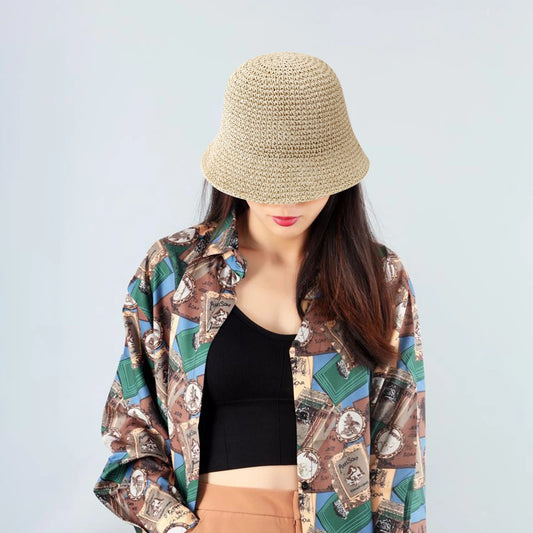 Women Wide Brim Straw Hat Anti-UV Sunshade Bucket Hat for Fishing Camping Traveling Peaceful Pleasures Health and Wellness