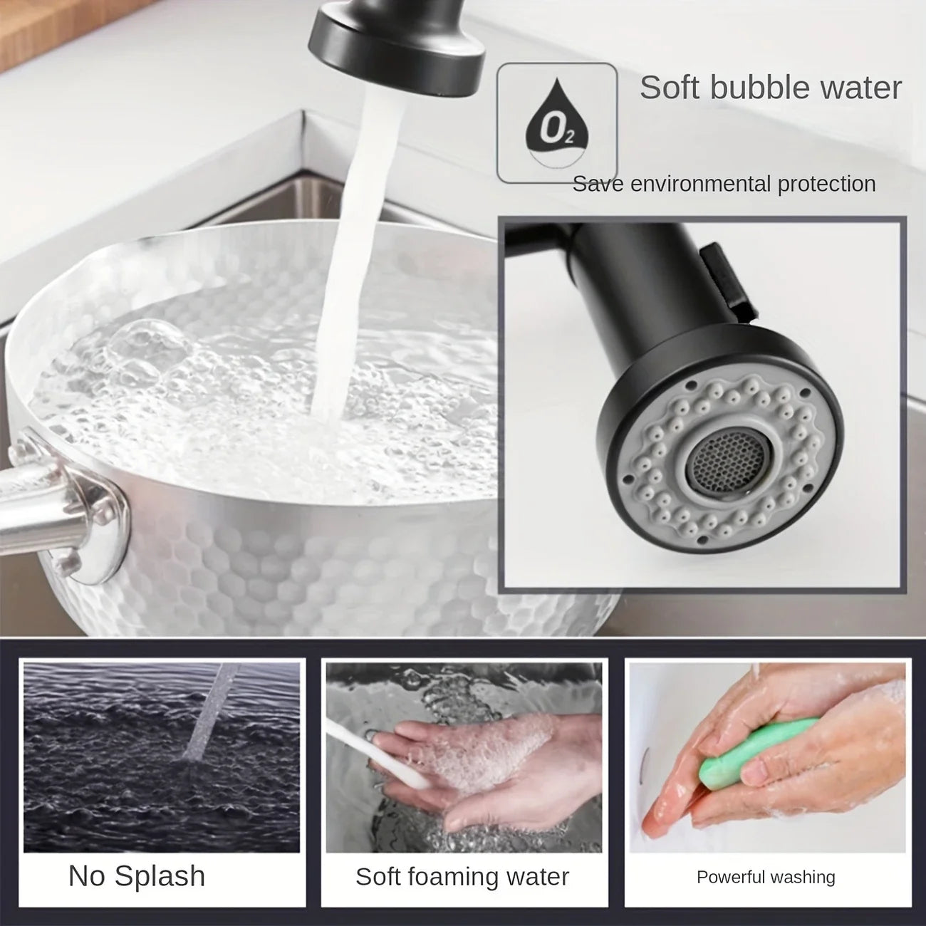 Black Rotating Spring Kitchen Faucet | Hot & Cold Single Handle