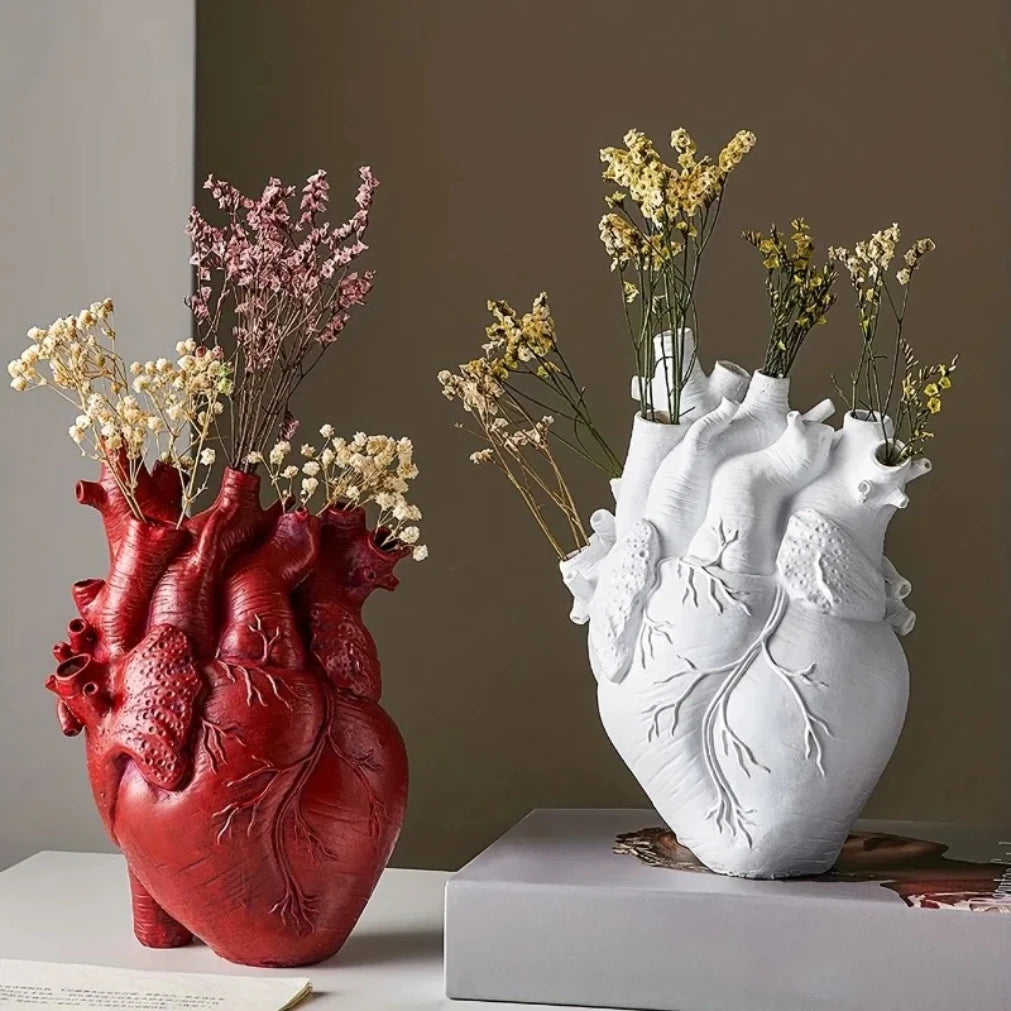Black Anatomical Heart Vase | Resin Halloween Home Decor
