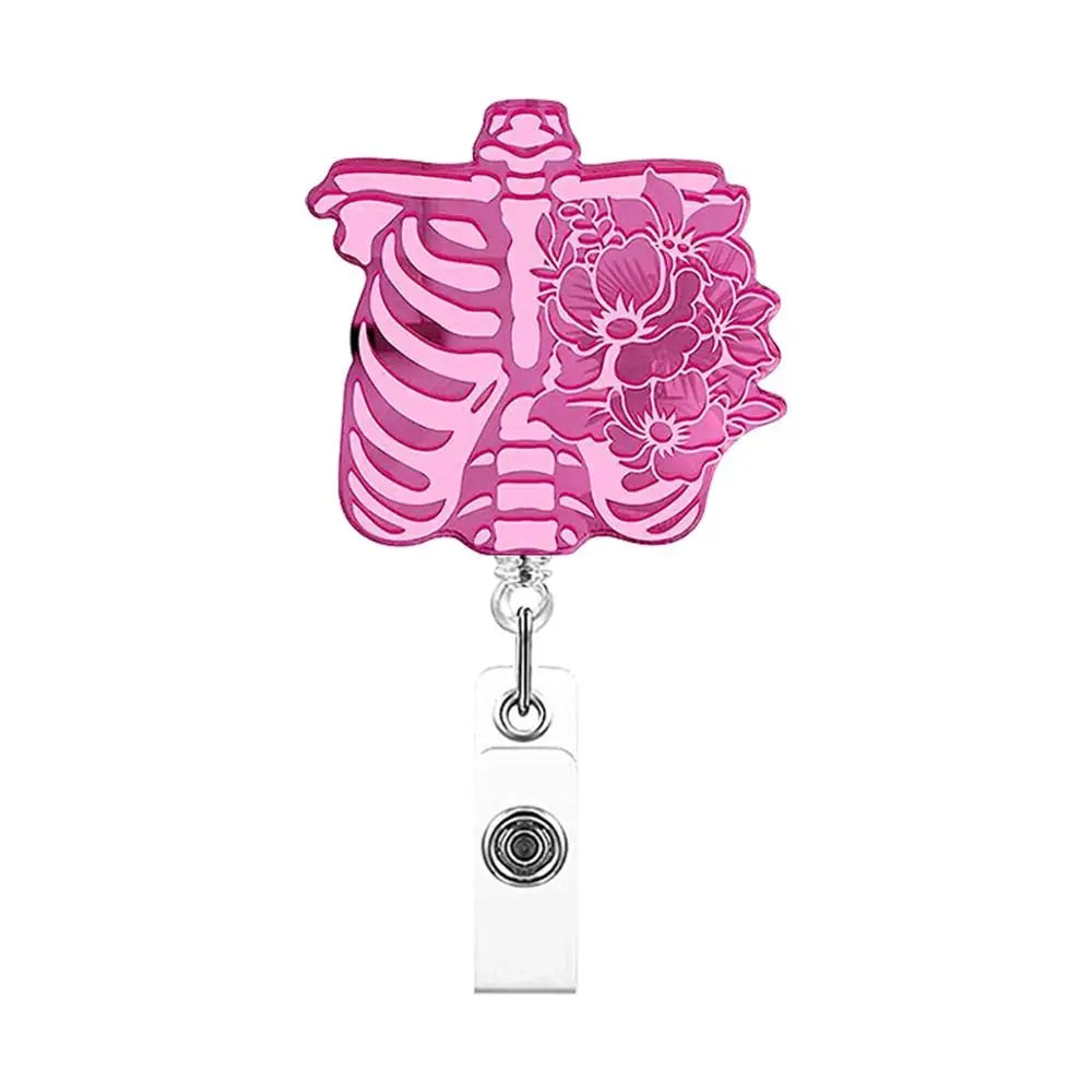 Pink Nurse Retractable Badge Reel Acrylic Skull Name Card Holder ID Card Clips 360 Rotating Alligator Clip Hospital Badge Holder Peaceful Pleasures Health and Wellness --D