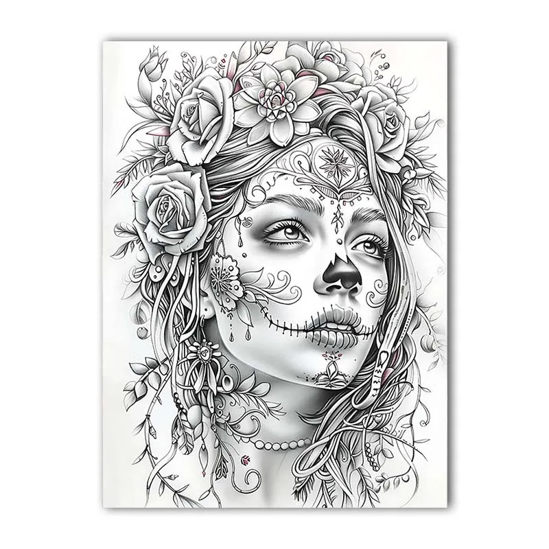 Black & White Skull Girl Makeup Canvas Wall Art | Modern Print Canvas Wall Art Peaceful Pleasures Health and Wellness 02 40x50cm No Frame China Mainland