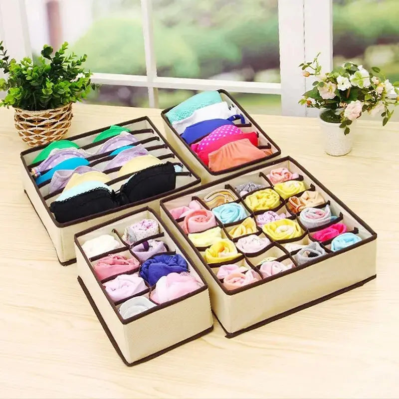 6/7/8/24 Grid Storage Box Beige Underwear Storage Box Four Piece Sock Storage Fabric Bra Storage Box Peaceful Pleasures Health and Wellness
