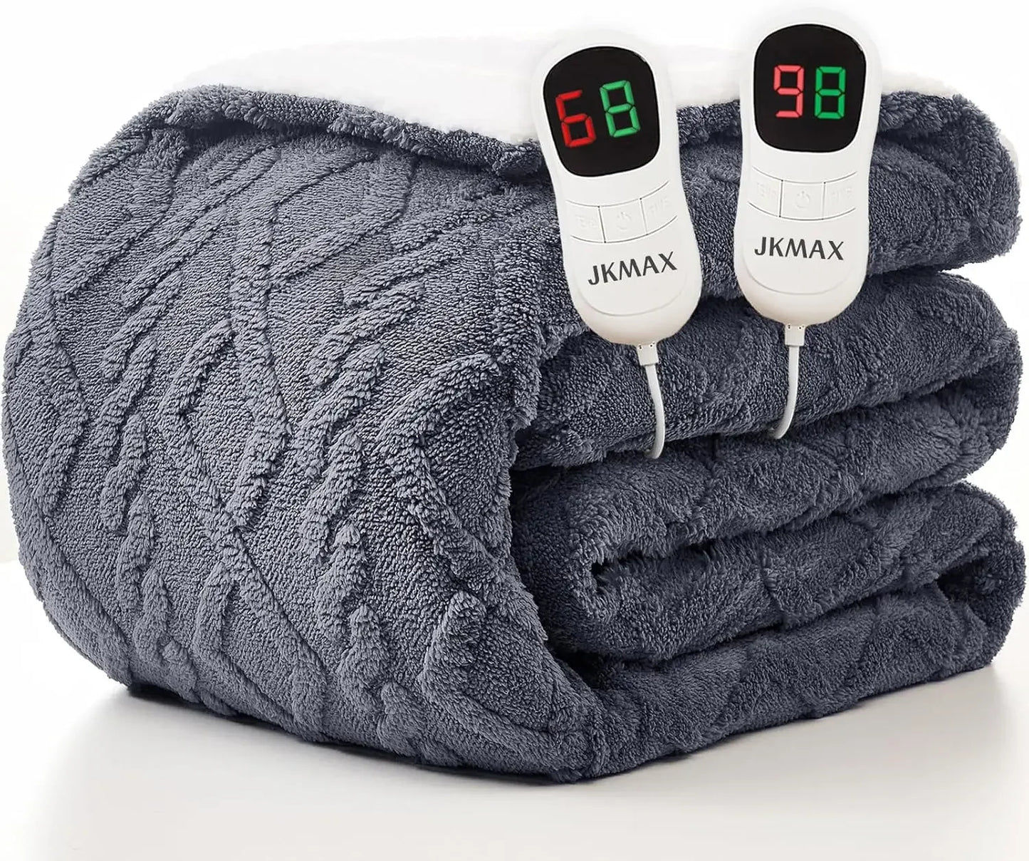 Queen Size Electric Heated Blanket with 10 Heat Levels, 5 Timer Settings & Overheat Protection - ETL Certified Grey Peaceful Pleasures Health and Wellness United States