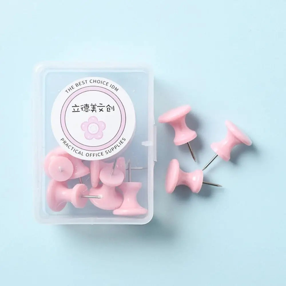 Portable Macaron Color Pushpin Thumbtac Fixing Pin Plastic Board Push Pin Small Fresh Thumb Tacks School Peaceful Pleasures Health and Wellness Pink-L-10pcs-box