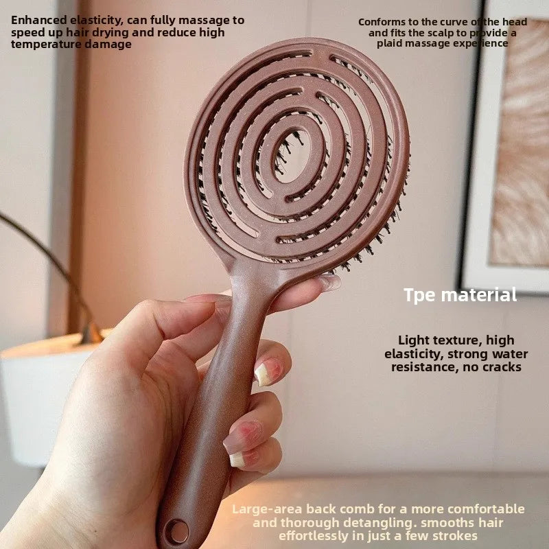 1Pc Boar Bristle Round Detangling Hair Brush for Volume Scalp Care Massage Women Wet Curly Comb Salon Hairdressing Styling Tools Peaceful Pleasures Health and Wellness