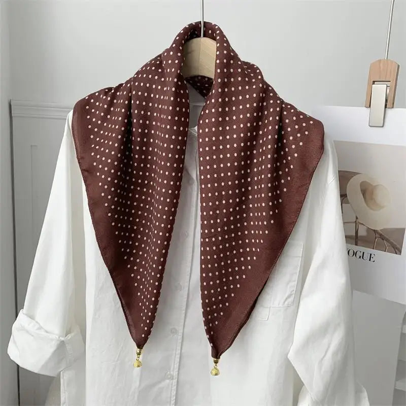 70x70 Retro Print Square Silk Scarf with Magnetic Buckle
