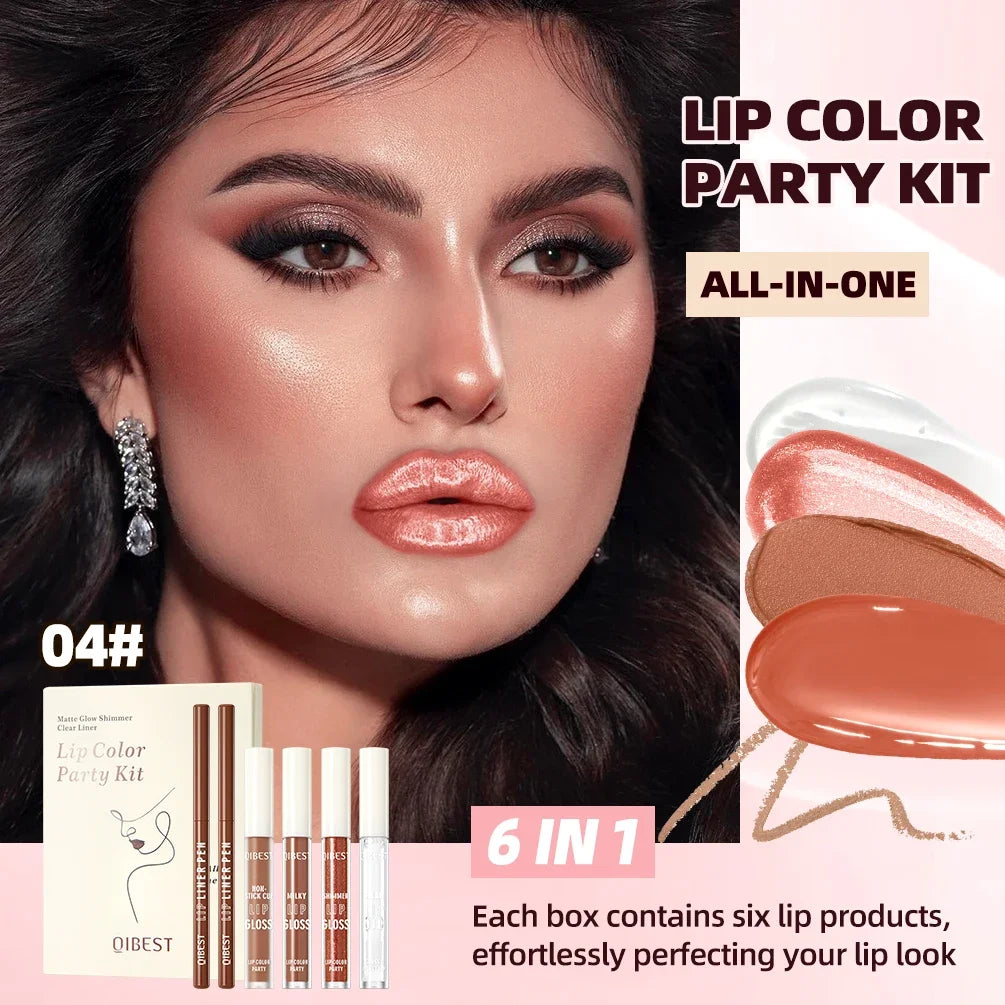 QIBEST 6 PCS Lip Color Makeup Sets Include 2*Lipliner,1 Matte Liquid Lipstick,2 Mirror Lip Glaze And 1 Transparent Lip Oil Balm Peaceful Pleasures Health and Wellness