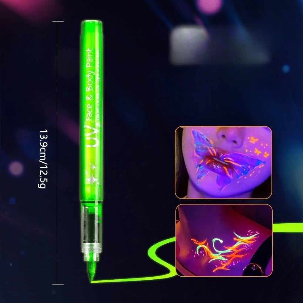Glow in The Dark Face Paint Markers, UV Neon Body Paint Pens, Waterproof & Skin-Safe Blacklight Tattoo Markers, Washable Peaceful Pleasures Health and Wellness Green-3pcs